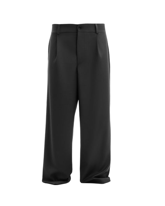 Pantaloni negri cu croială largă și talie clasică