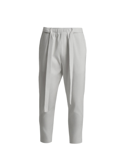 Pantaloni albi cu talie elastică și șnur