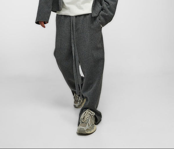 PANTALONI DIN LÂNĂ PREMIUM CU CROIALĂ LARGĂ – GREY EDITION