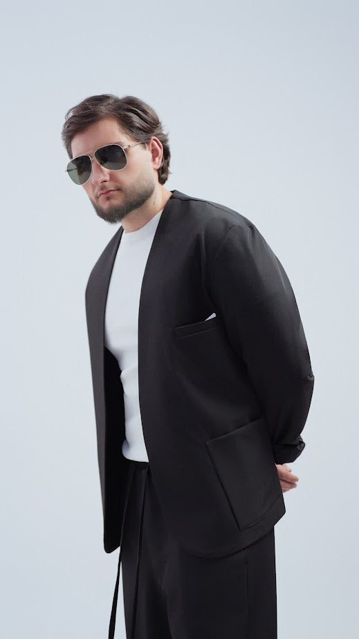 SACOU NEGRU MINIMALIST CU CROIALĂ RELAXATĂ