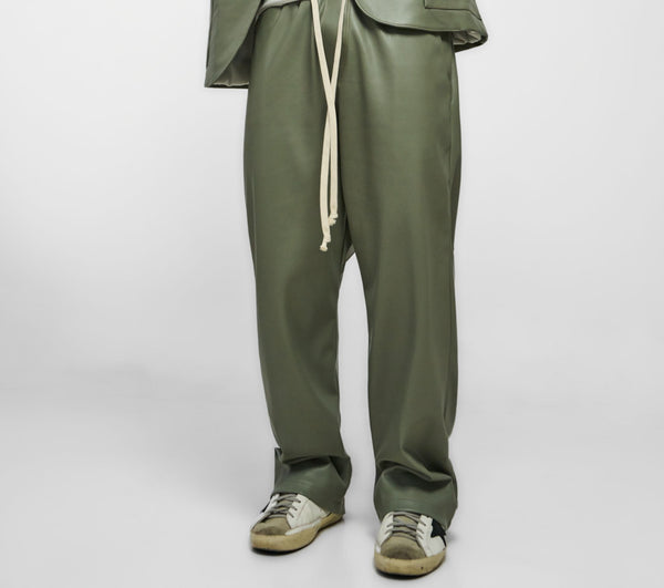 Pantaloni olive din piele