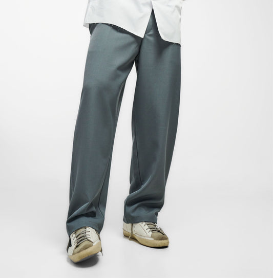 Pantaloni gri din tesătură lână și bumbac