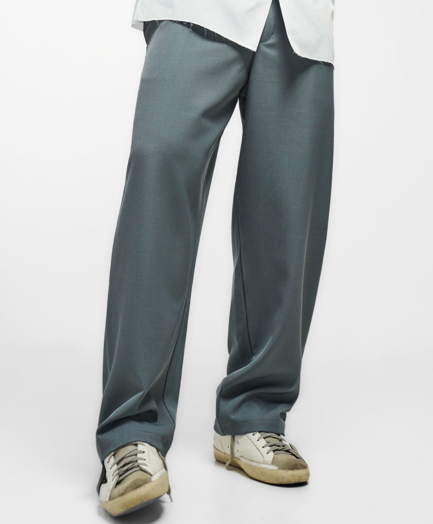 PANTALONI GRI TESATURA LANA SI BUMBAC