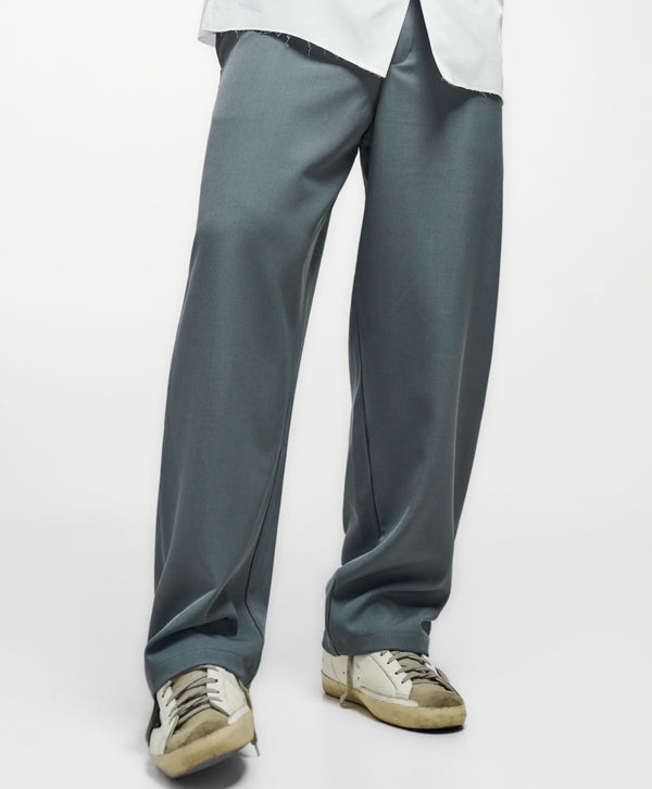 PANTALONI GRI TESATURA LANA SI BUMBAC